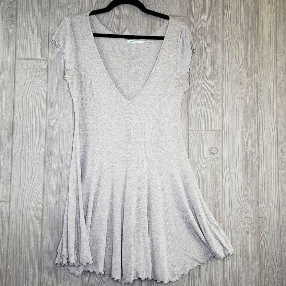 Kimchi Blue Womens Fit Flare Gray Ribbed Tunic